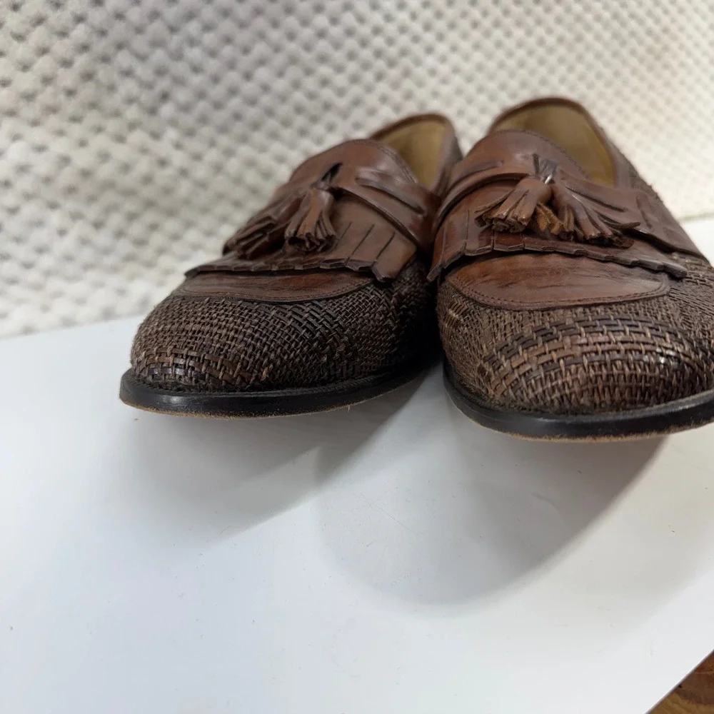 Gino Rossi Tassel Kiltie Loafers Mens Brown Woven Leather Slip On Shoes
